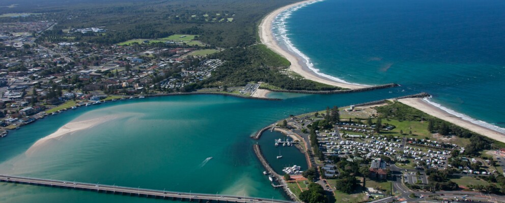 Coastal aerial showing the coastline of Forster-Tuncurry.